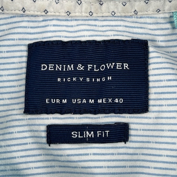 Denim & Flower Button Down Shirt Mens Medium Blue Slim Fit - Picture 3 of 10